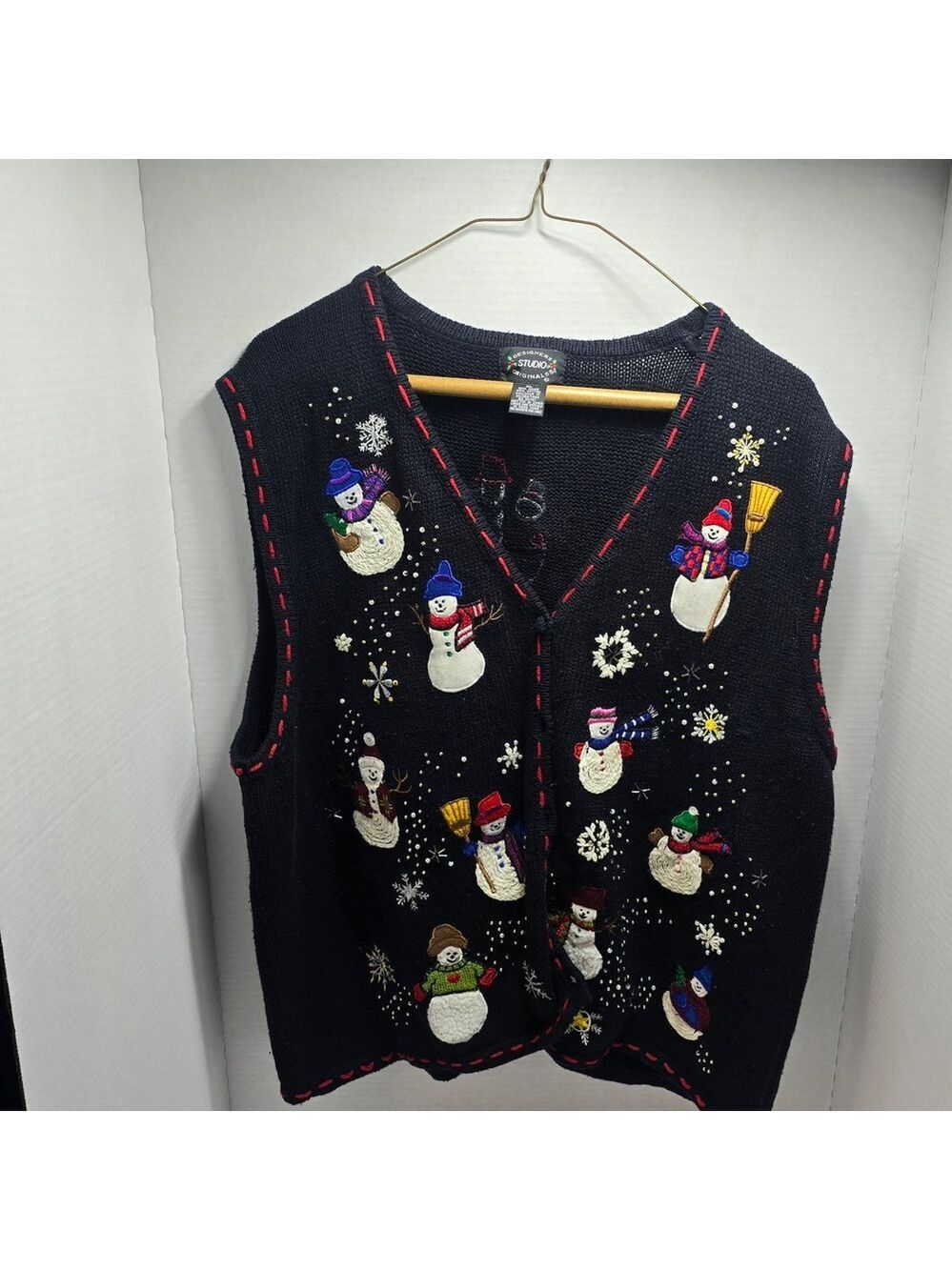 Studio Black Snowman Embroidered Vest
